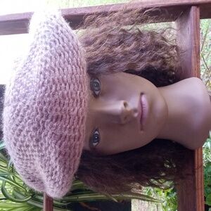 Notice taupe knit winter beret